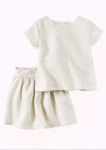 Carters Girl 4 Outfit Dresy Skirt Shirt White Gold Brocade Short Sleeve Button - Picture 1 of 21