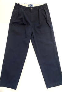 Vintage Polo Ralph Lauren Andrew Pant Mens 36x30 Chino Navy Pleated Straight Leg