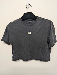 United Tribes Of Ghanda T-Shirt Womens 10 Black Short Sleeve Crop Top Flower - Picture 1 of 6