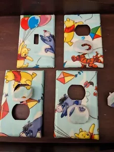 Winnie The Pooh and Gang Single Toggle Switch Cover & 3 Outlets Kites Balloons - Picture 1 of 9