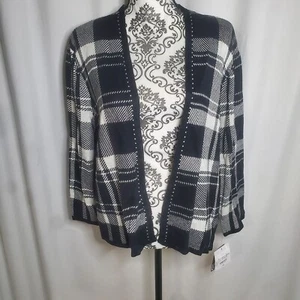 XLarge Black And White Classic Plaid Cardigan Liz Claiborne Preppy Punk - Picture 1 of 9