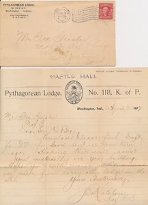 Knights of Pythias Pythagorean Lodge Washington Indiana 1907 Flag cancel on cove - Picture 1 of 2