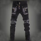 Motorcycle Punk Rock Mens Faux Leather Slim Skinny Pants Zipper Casual Trousers