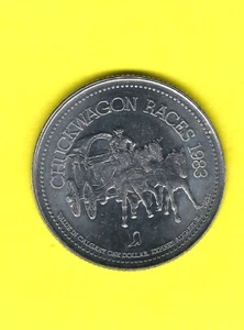 1983 CALGARY STAMPEDE RODEO TRADE DOLLAR - BOOT ! CHUCKWAGON RACES DICK COSGRAVE - Picture 1 of 2
