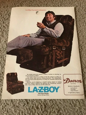 Vintage 1973 LA-Z-BOY JOE NAMATH Poster Print Ad 1970s NEW YORK JETS RARE Cover