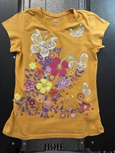 Shirt Mädchen 7/8 M Est 1989 Place orange Ärmel Blumenmuster orange Shirt - Bild 1 von 3