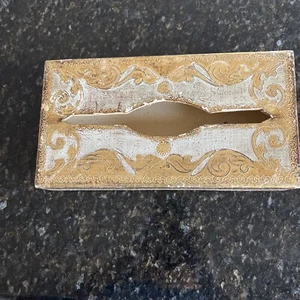 Scatola vintage fiorentina in legno oro fazzoletto/kleenex fatta a mano -Made in Italy - Foto 1 di 9