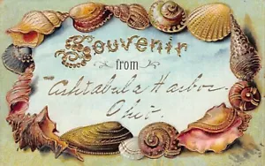 Postcard OH: Souvenir of Ashtabula Harbor, Ohio, Metallic Trim Shells, DB 1910's - Picture 1 of 2