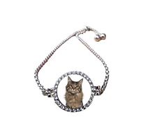 Maine Coon Cat Pet Silver Colour Bracelet With Diamantes And Gift Box