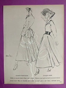 Dessin mode 1948 Harambure vintage illustration Charles Montaigne Jacques Griffe - Picture 1 of 3