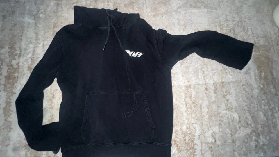 Sudadera con capucha negra de manga larga con bolsillo frontal de algodón blanco roto para mujer talla M Foto 1 de 4