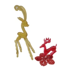 Vtg MCM Art Deco Plastic GAZELLE Antelope Deer Plastic USA Yellow Red Snowflake - Picture 1 of 15