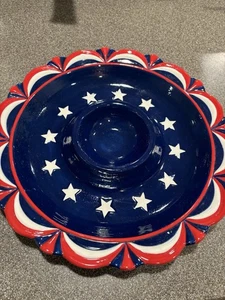 4th Of July Patriotische Sterne Streifen Wimpel Chip & Dip Servierschale Keramik - Bild 1 von 5
