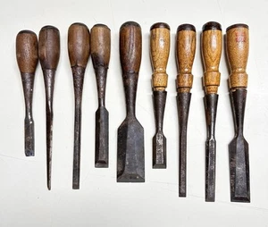 Lot Of 9 Vintage Stanley Woodworking Wood Chisels Hand Tools - Picture 1 of 11