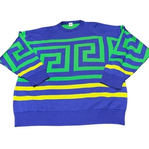 Gianni Stil Herren Lila Abstrakt Vintage Luxus Strick Pullover LARGE Hergestellt in Italien - Bild 1 von 7