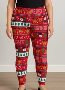 No Boundaries Women’s Christmas Leggings XXL SIZE 19 Holiday Christmas Print - Picture 1 of 3
