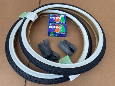 Bike Tires + Tubes 20" x 1.75 Black/ White Wall BMX GT Dyno Knobby Classic DURO - Image 1 of 4