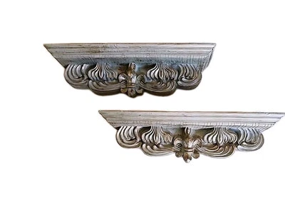 Hollywood Regeny Fleur De Lis Anchent Gold Accent Wall Shelves 4" X 17.5" Set Foto 1 de 4