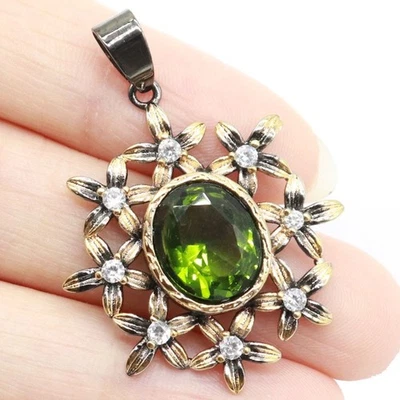 Compre 2 y obtenga 1 gratis forma de flores peridoto verde circonita cúbica mujeres negro dorado plata penant Foto 1 de 2