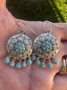 Pendientes Gancho Gota Firmados DBJ 925 Plata de Ley Color Turquesa y Cristal - Imagen 1 de 6
