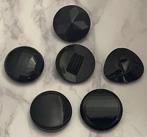 Vintage 6 Czech Black  Glass Buttons Button Lot 139-35 - Picture 1 of 11