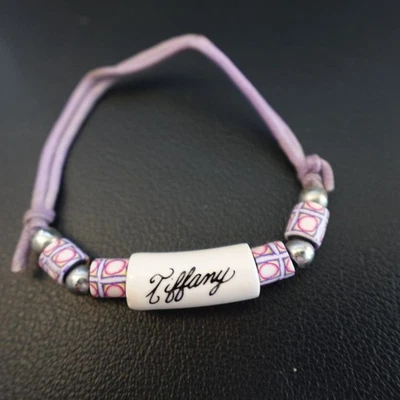 Tiffany Personalized Bracelet Anklet Boho Kiln Fired Hippie Indie Name Purple - Image 1 of 4