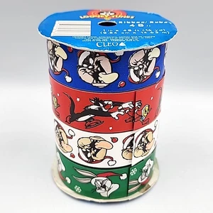 Looney Tunes Christmas Ribbon Set 1in 4 Rolls 44ft 1997 Cleo Vintage TAZ - Picture 1 of 4