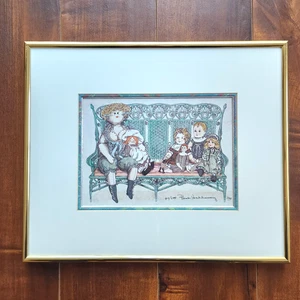Bob Holloway Vintage Dolls on Bench Framed Art Print Girls Toys Signed Numbered - Picture 1 of 10
