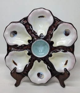 Antique French Majolica Pottery Oyster Plate Dish 9" - Picture 1 of 15