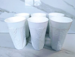 Vintage 6 Indiana Milk Glass 6" Tumblers With Harvest Grape Pattern - Picture 1 of 2