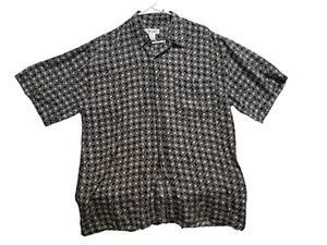 Vintage Bogari Silk Shirt Mens Button Up Large 90s Abstract Tribal Artsy Y2K Geo - Picture 1 of 9