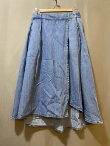 NWT United Colors of Benetton Women Elastic Waist Faux Wrap Midi Skirt SZ S Blue - Picture 1 of 15
