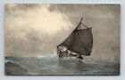 Unknown Artist RK Sailboat Ship at Sea in High Water Postcard