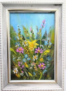 Original gerahmtes Ölgemälde mit signierten Blumen Frühling bunte Impastoblumen - Bild 1 von 10