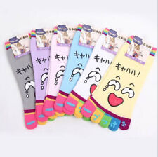 5 Pack Womens Cute Cry Face Five Fingers Trainer Toe Ankle Exercise Sport Socks