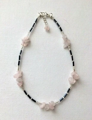 Pulseira de tornozelo feita à mão com miçangas de quartzo rosa tornozeleira corrente no tornozelo - Imagem 1 de 3