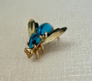 Vintage Honigbiene Brosche signiert Warner Kostüm Nachlass blauer cobochanischer Körper - Bild 1 von 7