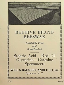 Bienenstock Marke Bienenwachs Syrakus NY Stearinsäure Spermaceti Vintage Druck Anzeige 1931 - Bild 1 von 4