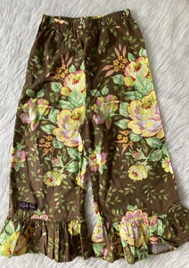 Gen Marie Boutique Brown Floral Ruffle Flare Pants Size 6 Hippie - Picture 1 of 4
