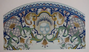 Details flacher Rand polychrome Ornamente FAYENCE ROUEN Gravur POTTIER 1869 - Bild 1 von 2