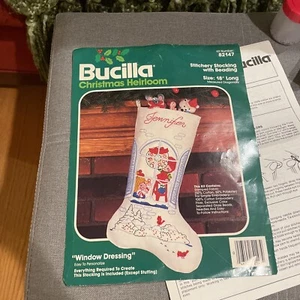 VTG BUCILLA Window Dressing 18” Stichery Stocking w/ Glass Beads Kit 82147 Comp. - Picture 1 of 11