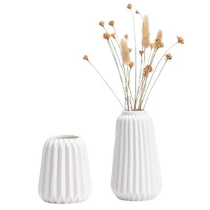 White Vase Ceramic Flower Vases Set of 2 Boho Chic Vase for pampasgrass, Gree... - Picture 1 of 9