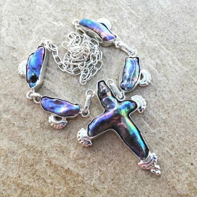 Handmade Raro Naturale Croce Biwa Perle 925 Argento Sterling Collana 20 " # - Immagine 1 di 1