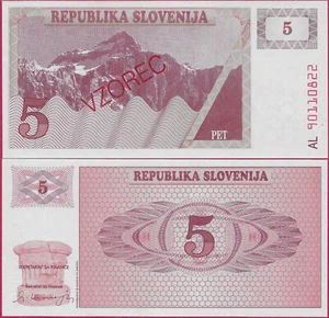SLOVENIA 5 TOLARJEV 1990 UNC (VZOREC), MONTAGNA TRIGLAV (Alpi Giulie), IL - Foto 1 di 1