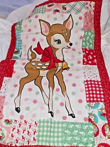 Christmas Little Reindeer patchwork Baby Wall Quilt Top 22 x 32"Cutter - Picture 1 of 6