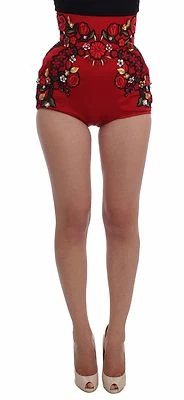 DOLCE & GABBANA Shorts Red Silk Crystal Roses Hot Pants IT40 / US6 /S RRP $3800  - Image 1 of 4