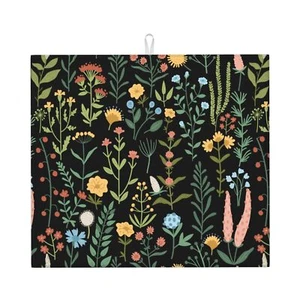 Wild Flower Dish Drying Mat Absorbent Microfiber Reversible Mats for Kitchen ... - Picture 1 of 7