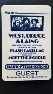WEST, BRUCE & LAING / MOTT THE HOOPLE VINTAGE ORIGINAL 70's CLOTH BACKSTAGE PASS - Bild 1 von 1
