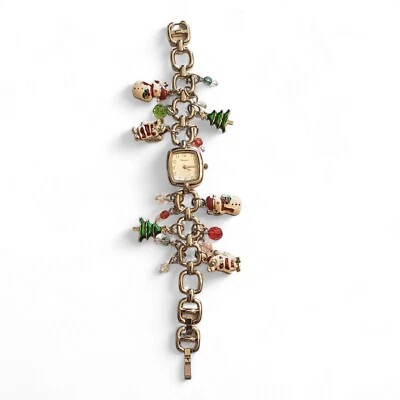 Geneva Platinum Christmas Charms & Beads Bracelet Quartz Watch #7931 NEW Battery - Image 1 of 4
