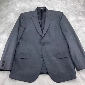 Nordstrom Blazer Men 42R Gray Blue Windowpane Plaid Trim Fit Wool Linen Jacket - Picture 1 of 13